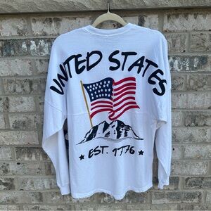 Spirit Jersey United States USA Patriotic Flag Shirt White Long Sleeve XS NWT